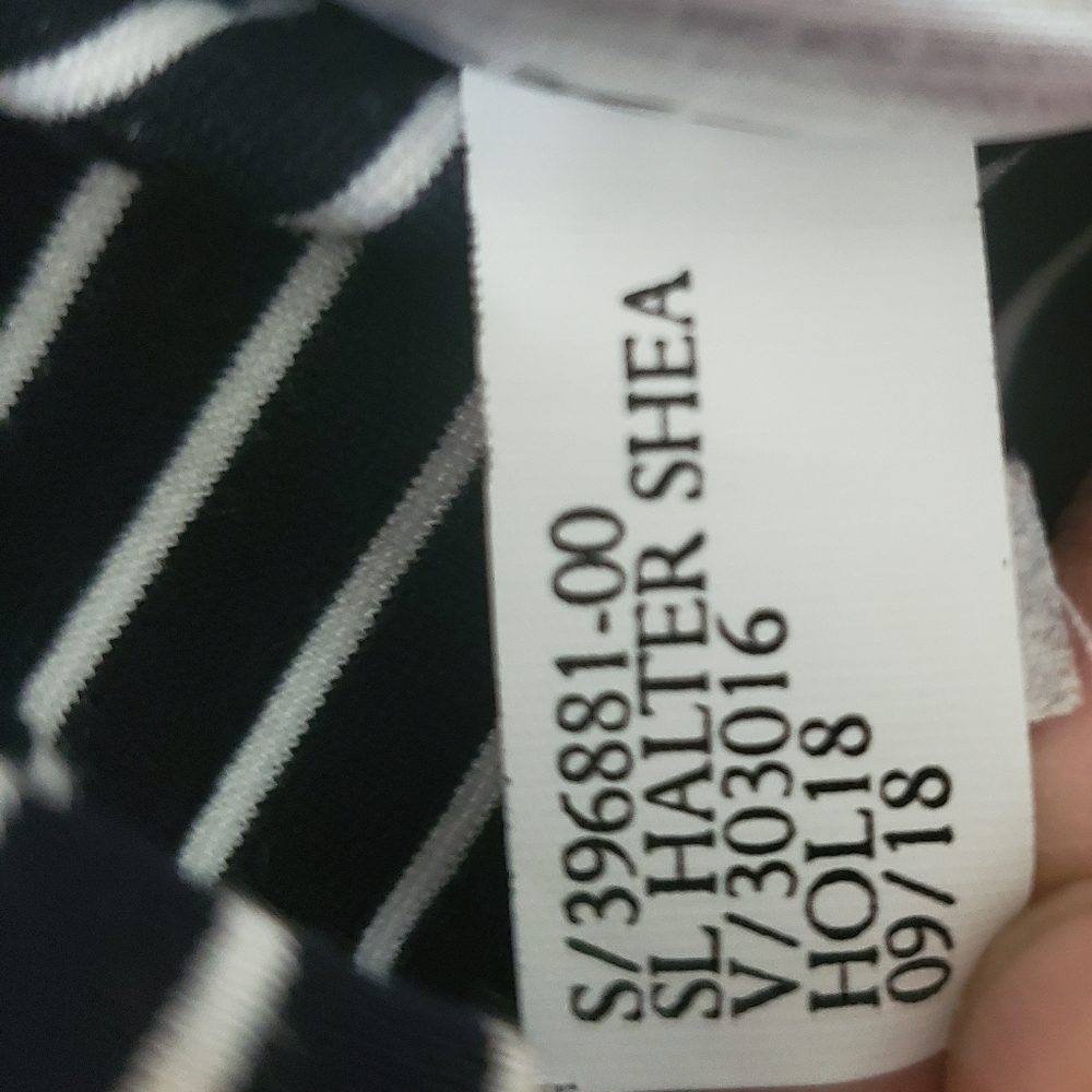 Banana Republic sleeveless halter sheath dress blue/white stripe size 14 - Picture 11 of 11
